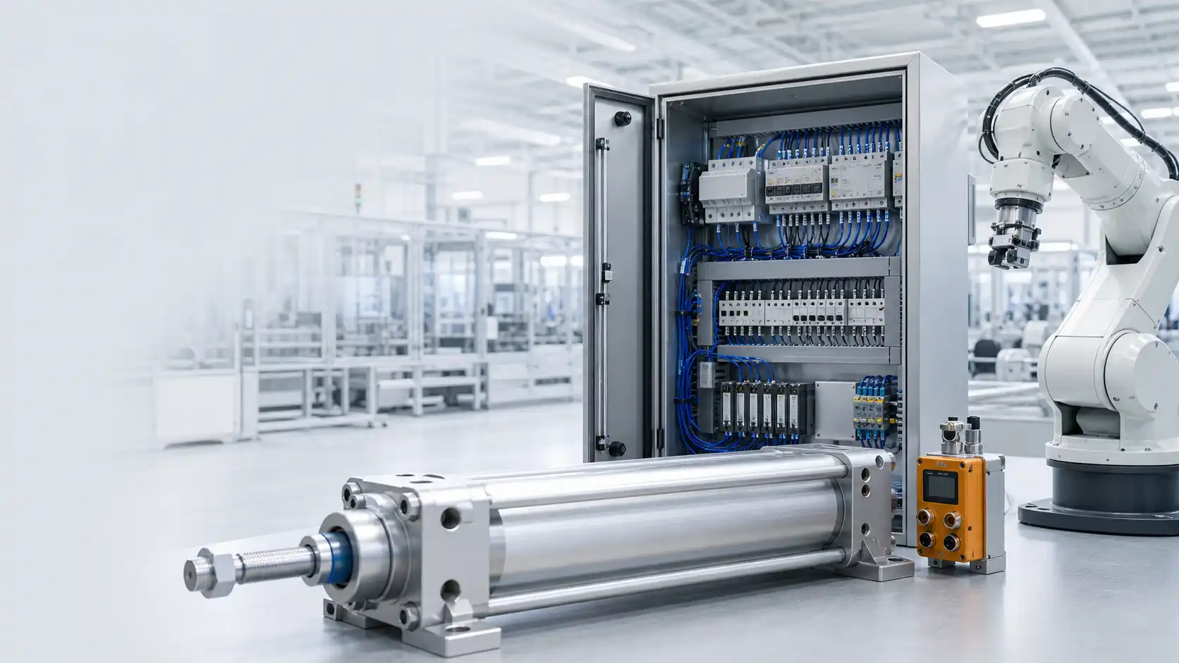 Gabinete de control y actuador neumático en planta industrial